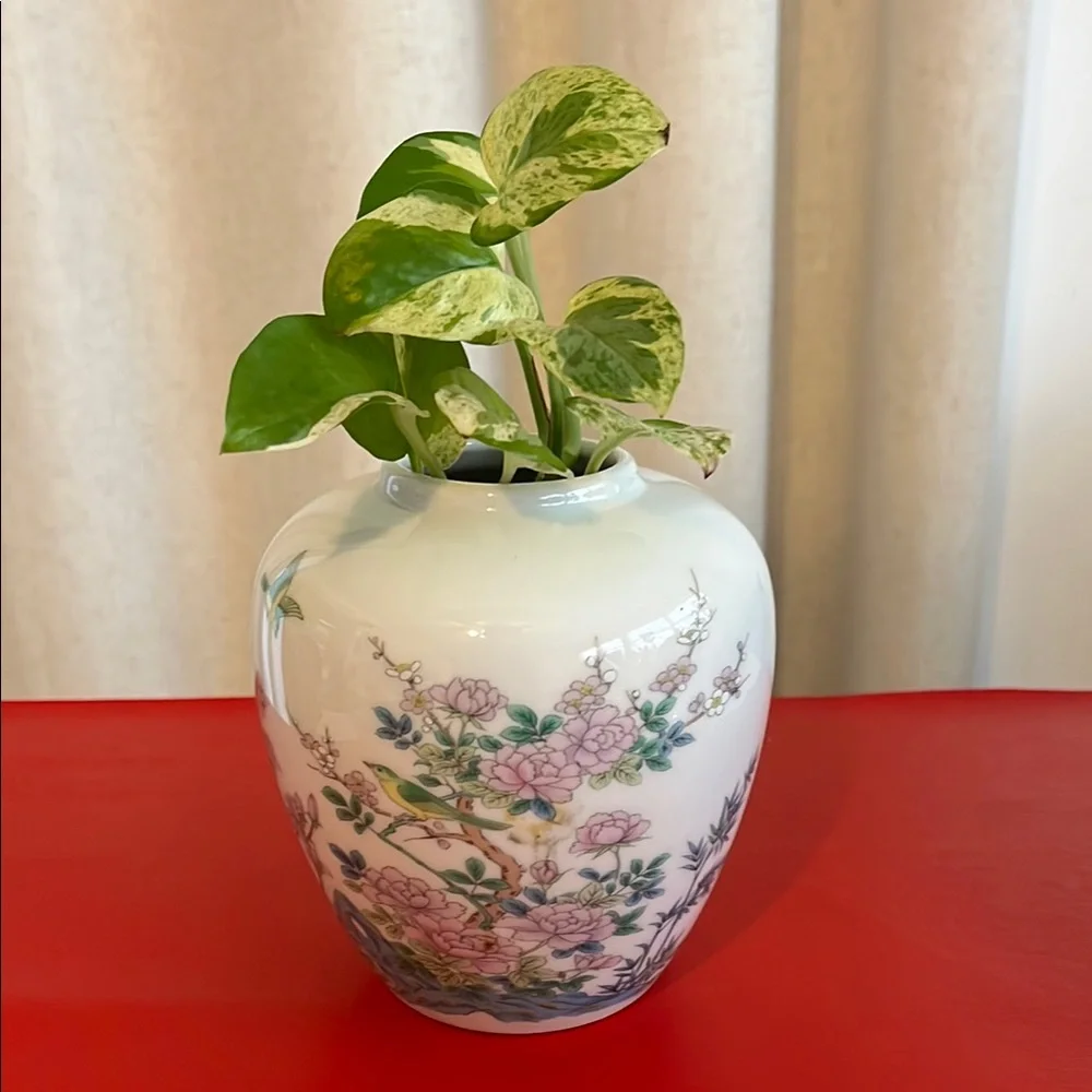 Vintage 1983 Enesco Japan Gold Trimmed Floral Birds Blossoms